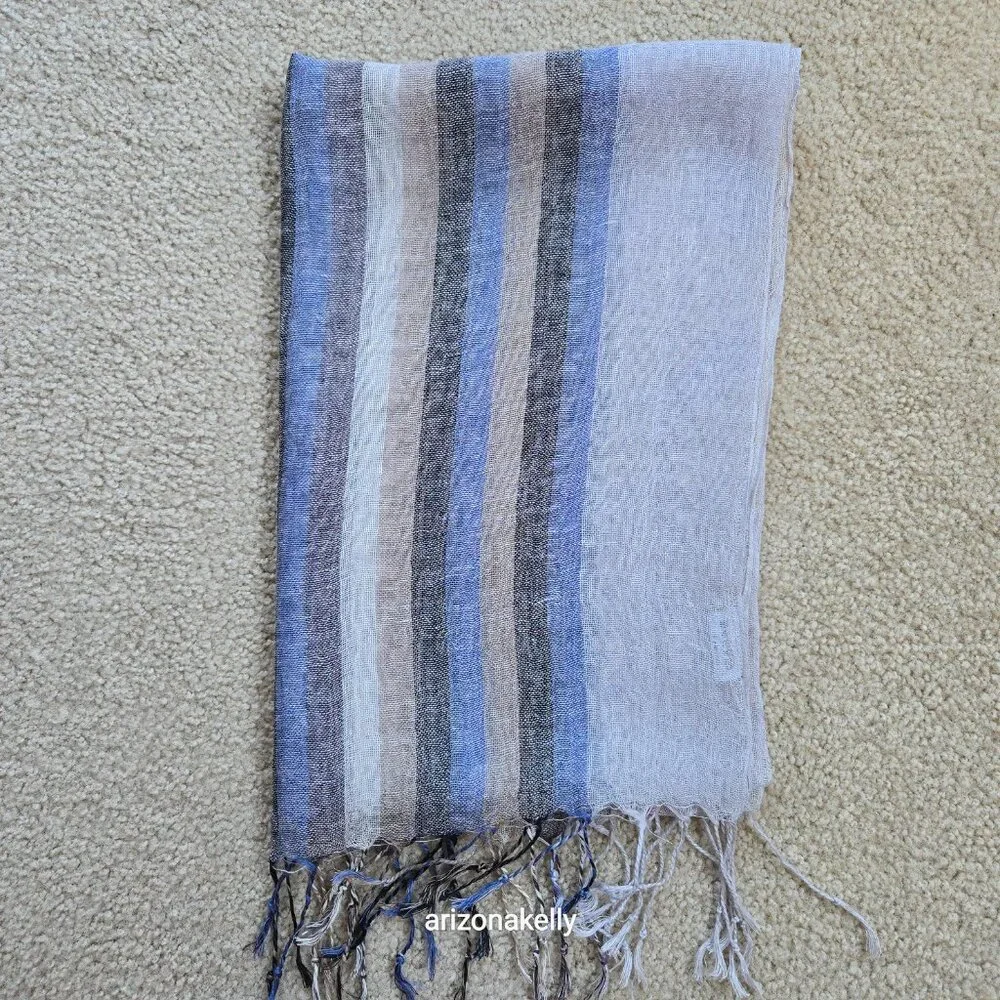 Linen Scarf Blue Grey Tan--Made in Paris